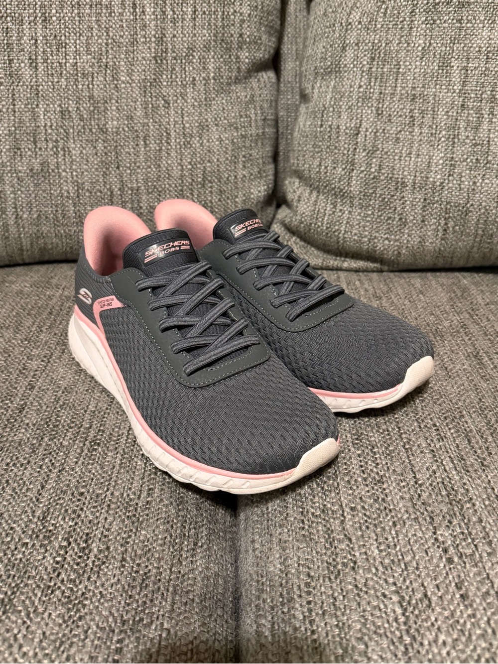 Skechers Bobs Women’s Gray & Pink Slip-On Athletic Sneakers